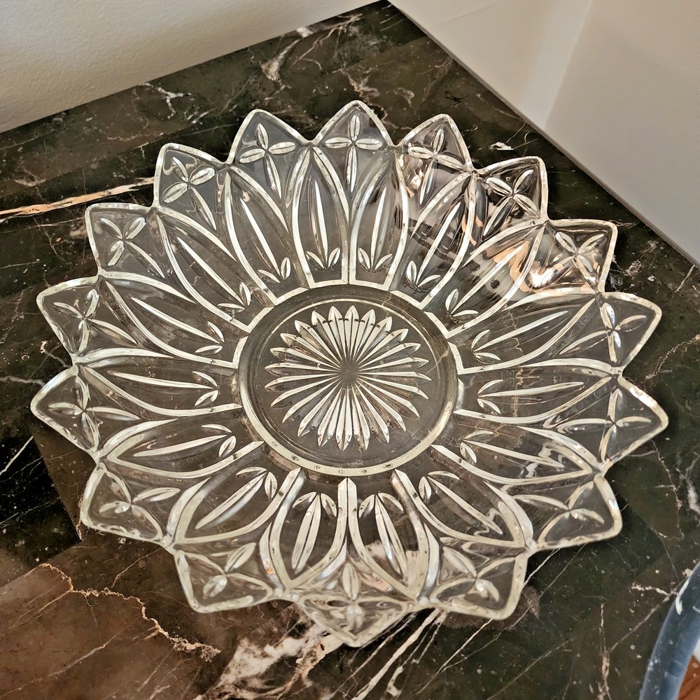 Vintage Federal 10" Flower Shaped Petal Bowl Pressed Glass